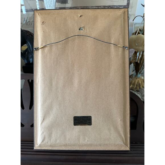 Vintage framed cross-stitch embroidery  of a little mermaid blue brown 16x10.5” - Picture 8 of 9